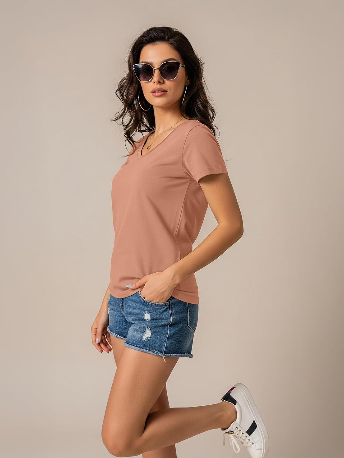 Women's Cotton-Lycra V-Neck T-Shirt - Image 21