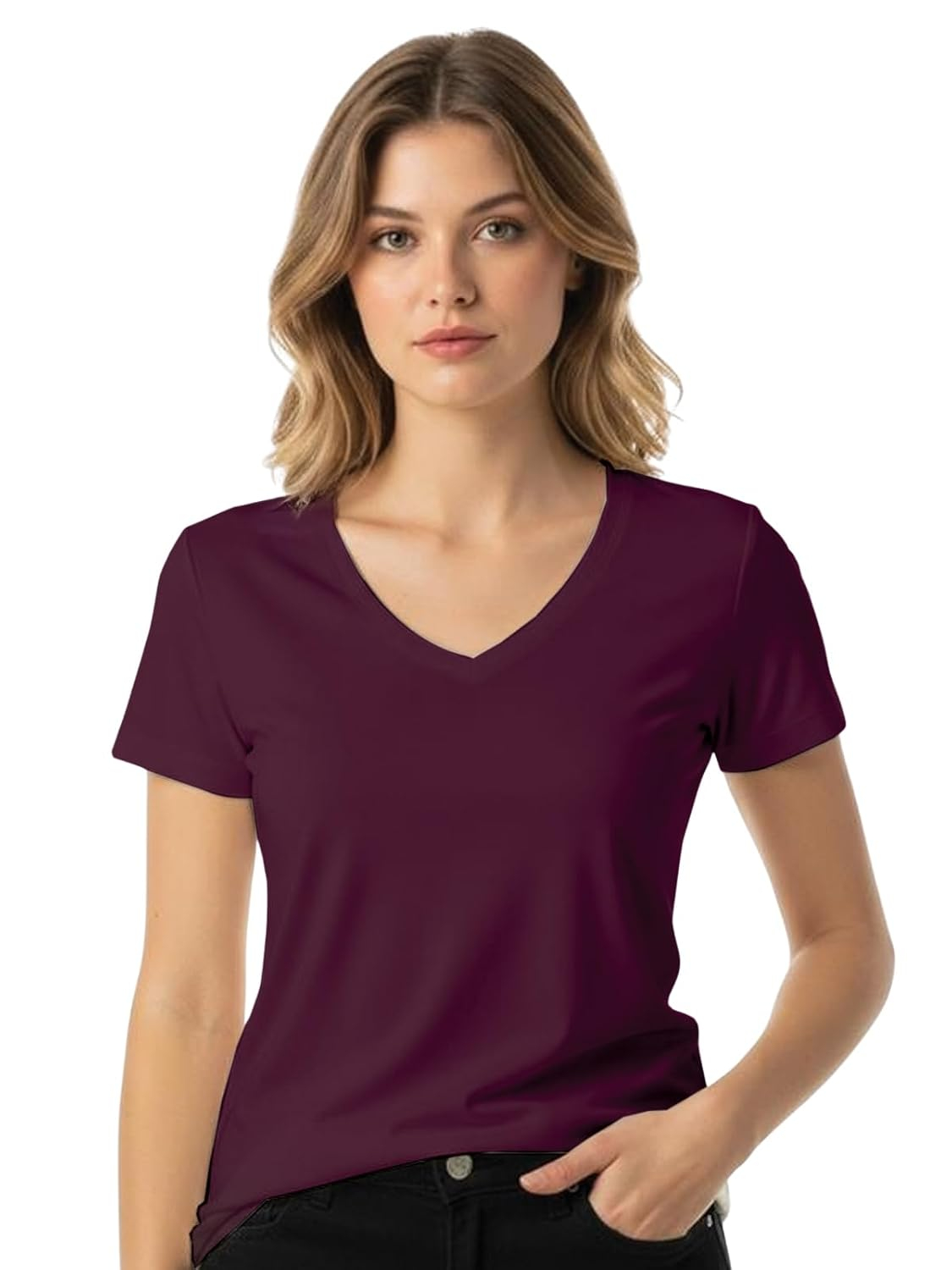 Women's Cotton-Lycra V-Neck T-Shirt - Image 30