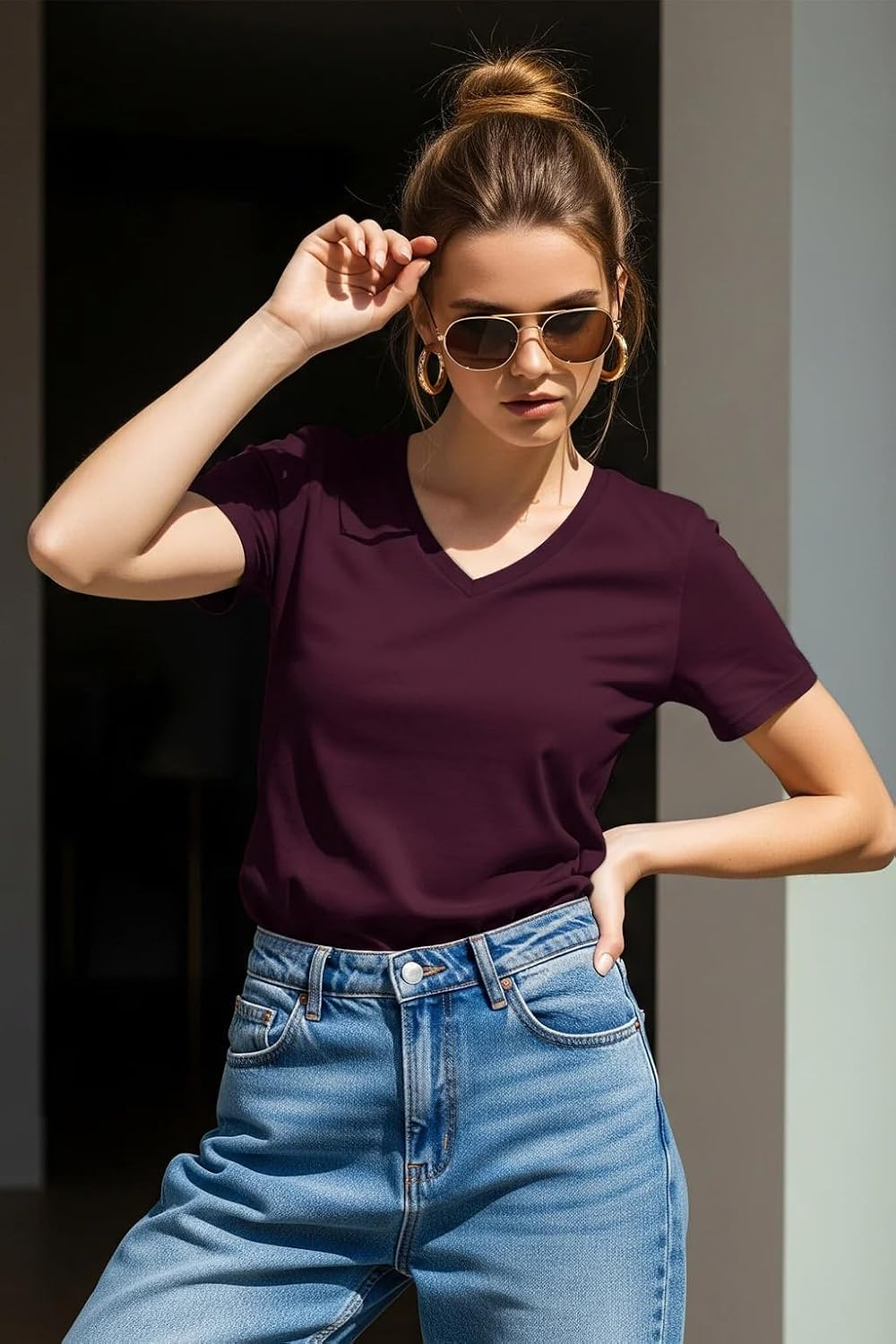 Women's Cotton-Lycra V-Neck T-Shirt - Image 31
