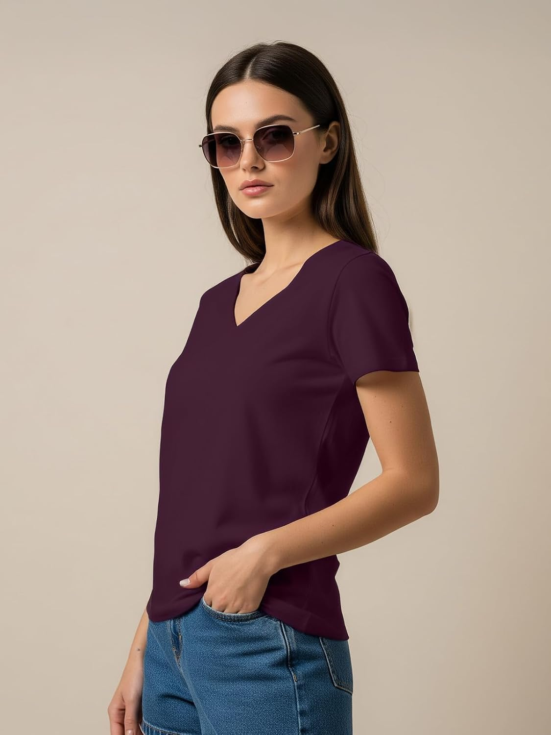 Women's Cotton-Lycra V-Neck T-Shirt - Image 33