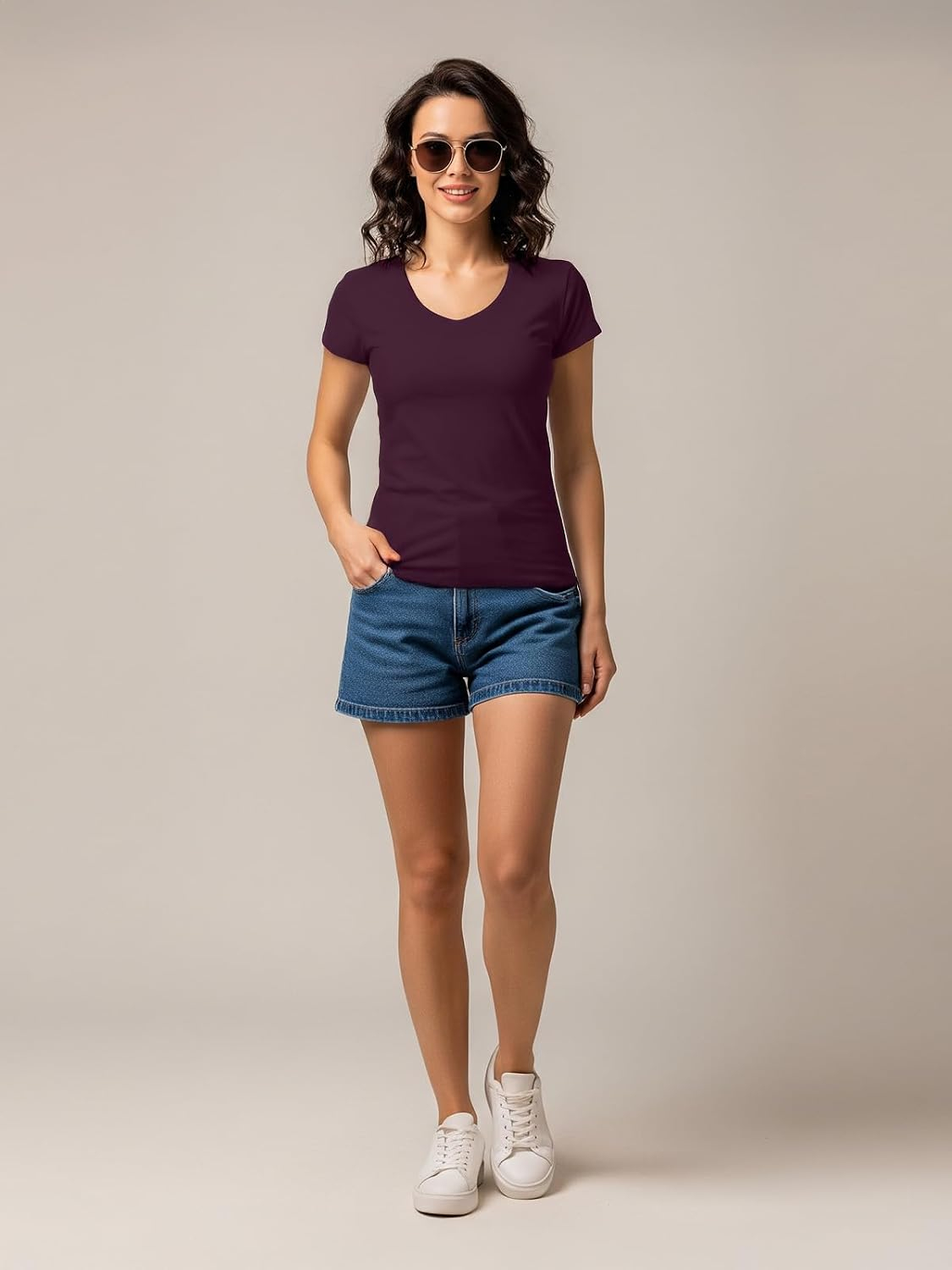 Women's Cotton-Lycra V-Neck T-Shirt - Image 34