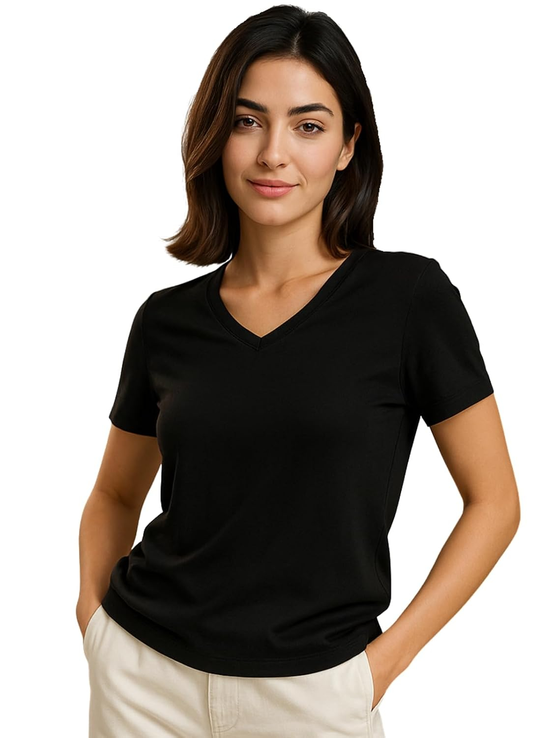 Women's Cotton-Lycra V-Neck T-Shirt - Image 35