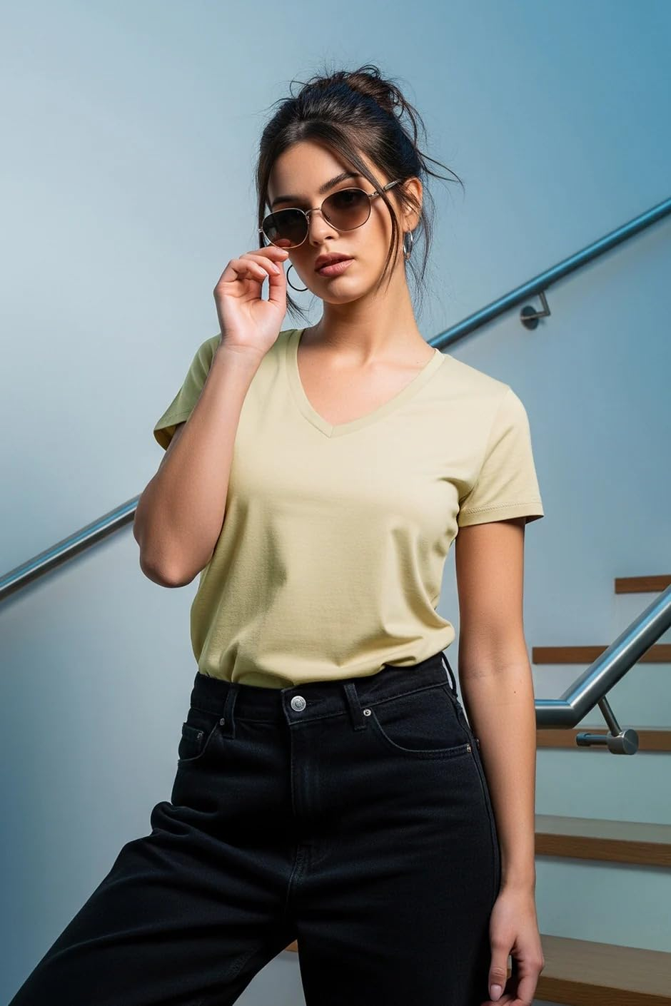 Women's Cotton-Lycra V-Neck T-Shirt - Image 42