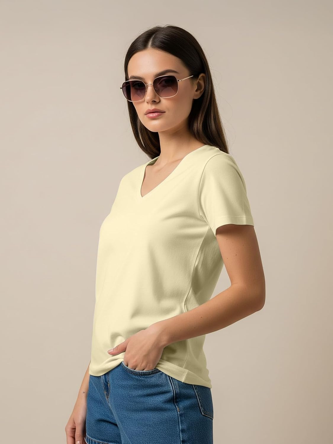 Women's Cotton-Lycra V-Neck T-Shirt - Image 44
