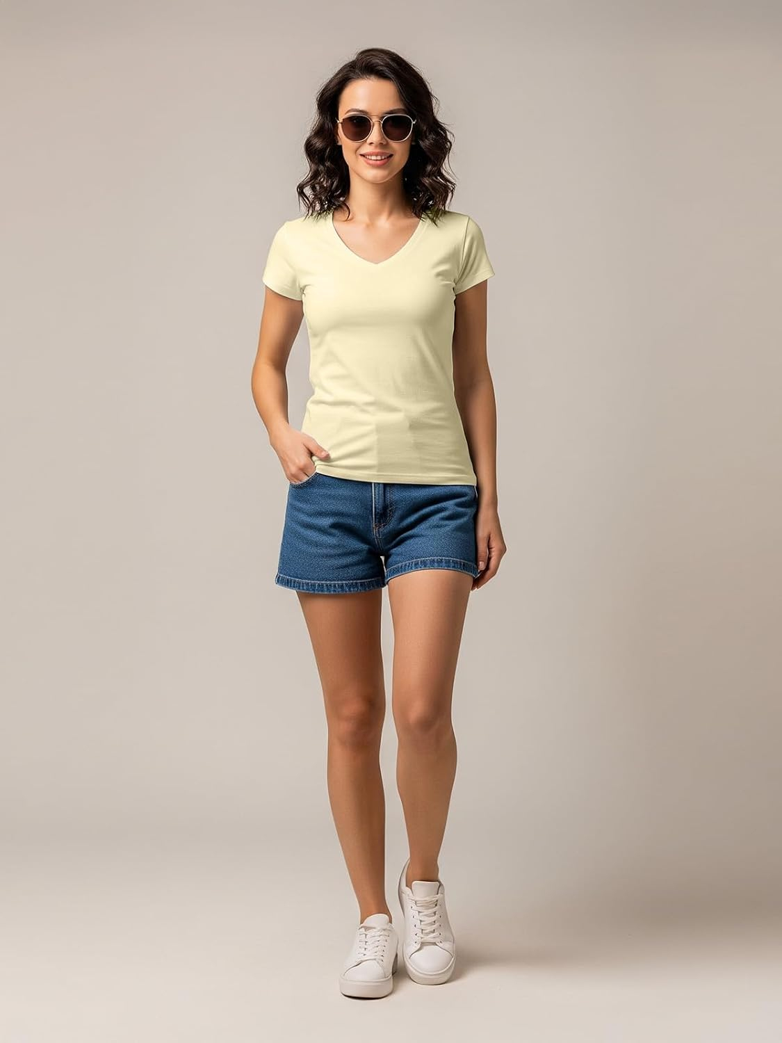Women's Cotton-Lycra V-Neck T-Shirt - Image 45