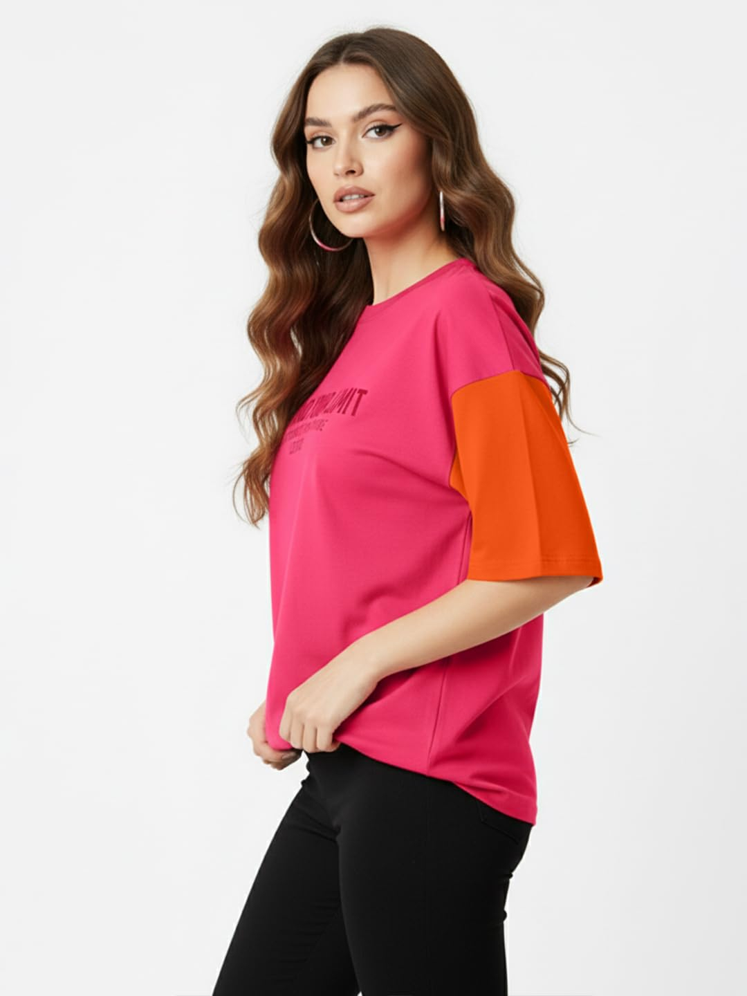 Women's Cotton-Blend Oversized Round-Neck T-Shirt - Image 4