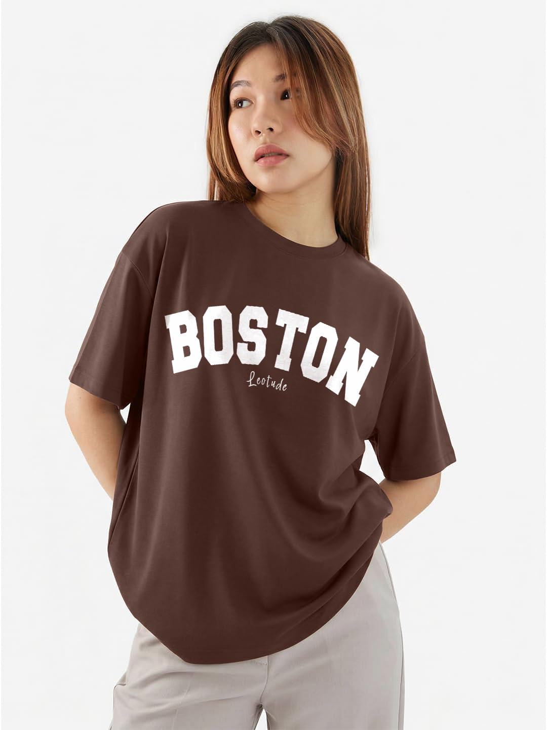 Women's Cotton-Blend Oversized Round-Neck T-Shirt - Image 16