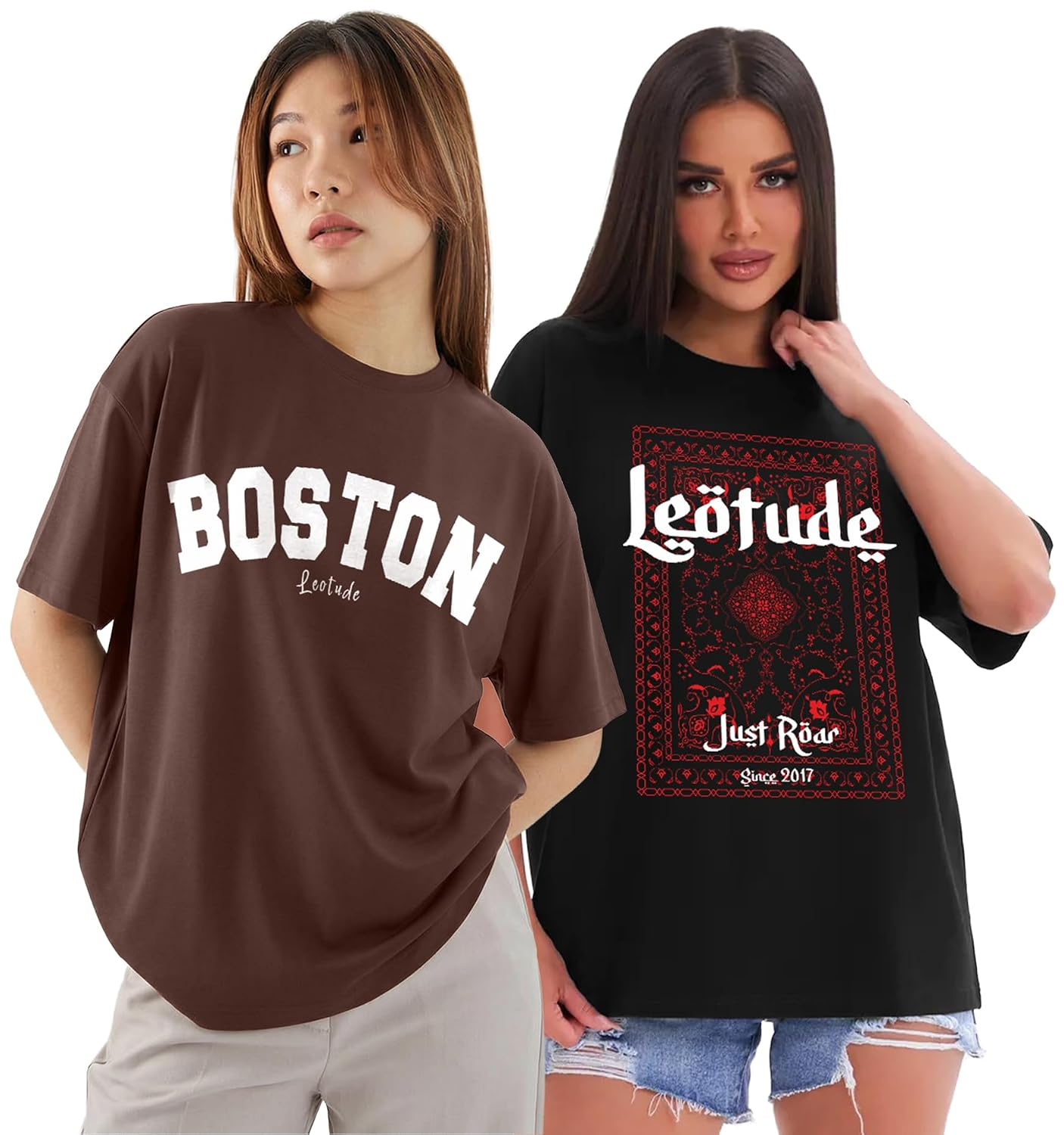 Women's Cotton-Blend Oversized Round-Neck T-Shirt - Image 26