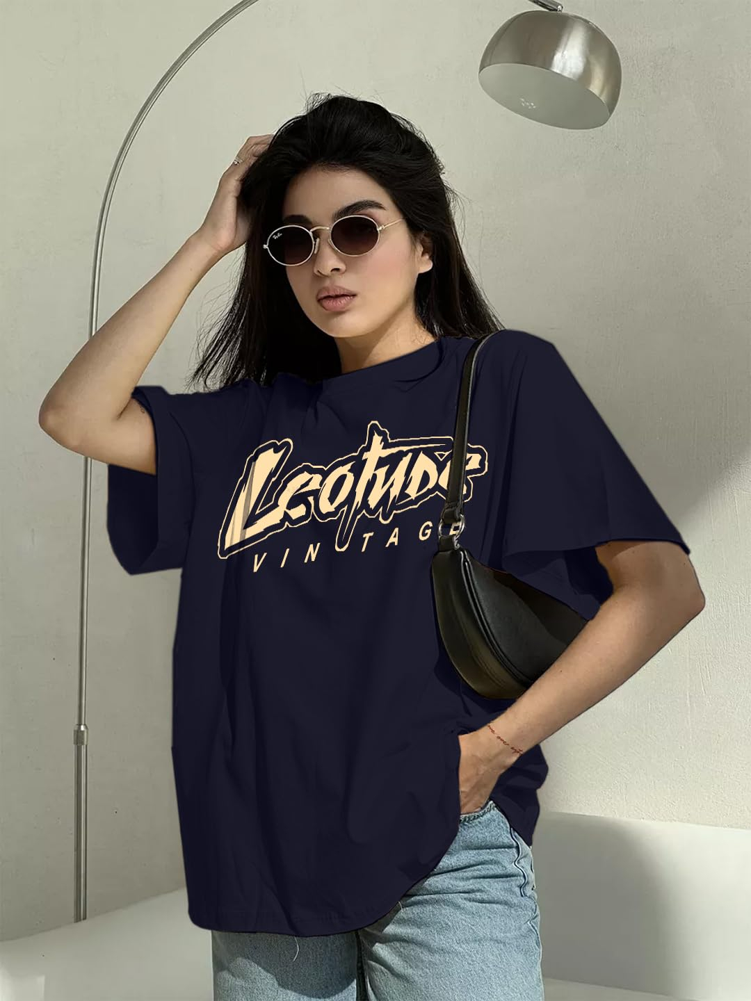 Women's Cotton-Blend Oversized Round-Neck T-Shirt - Image 29