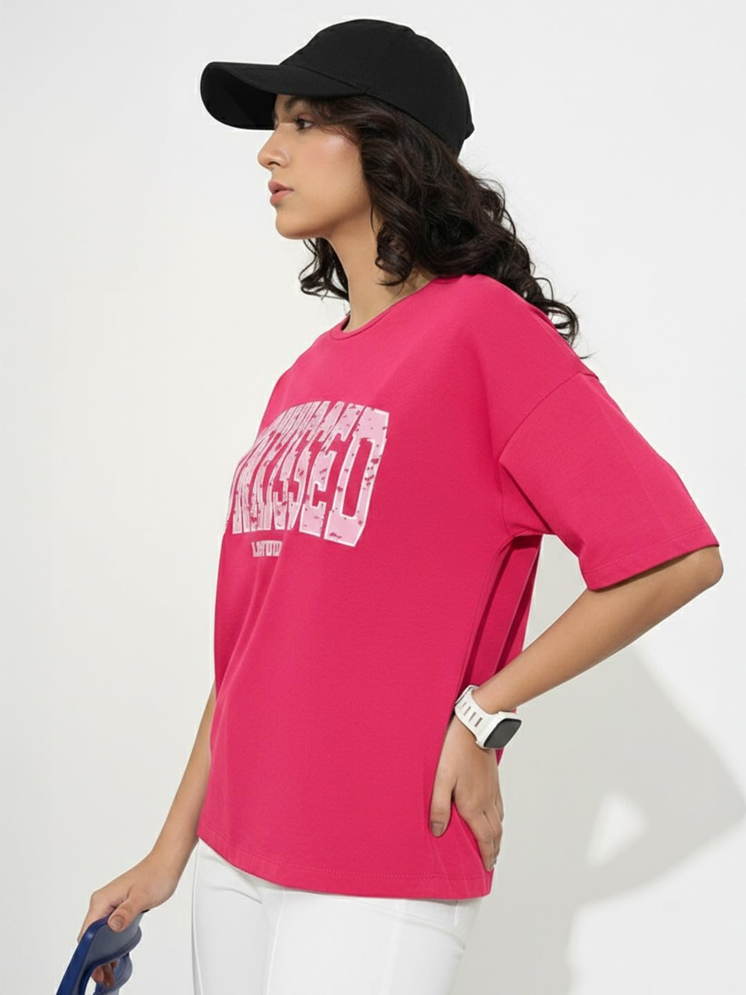 Women's Cotton-Blend Oversized Round-Neck T-Shirt - Image 37