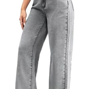 Women's Grey High-Rise Wide-Leg Jeans