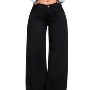Women's Black Mid-Rise Straight-Leg Jeans