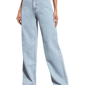 Women's Washed Blue High-Rise Straight-Leg Jeans