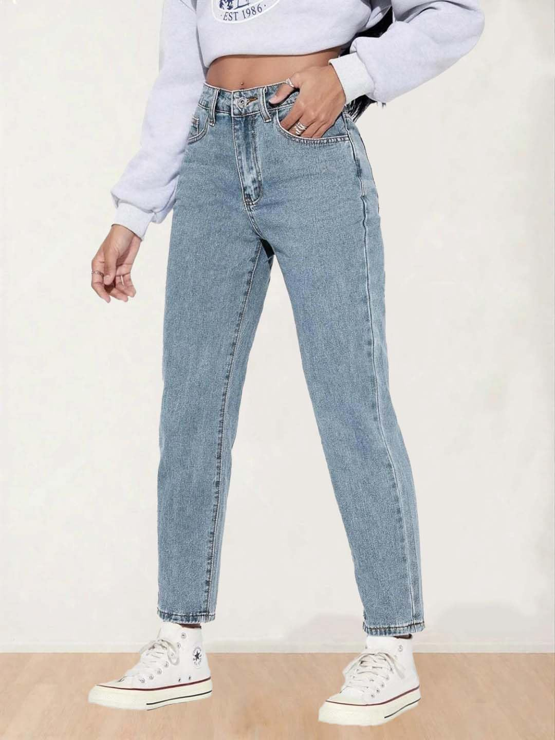 Women's Blue High-Rise Ankle-Length Jeans - Image 4