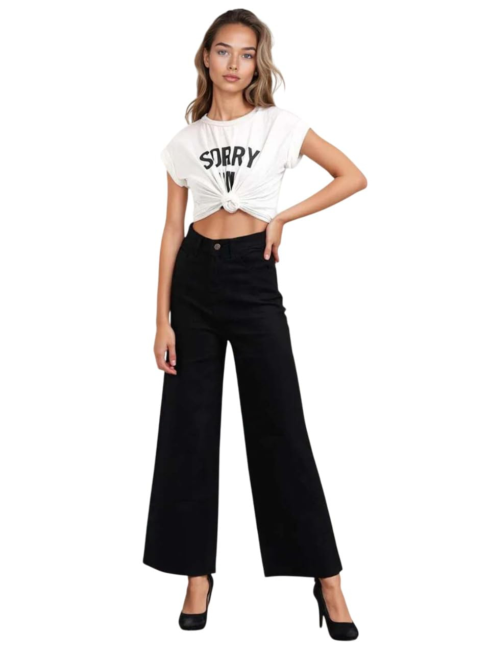 Women's Black High-Rise Loose Flared Jeans