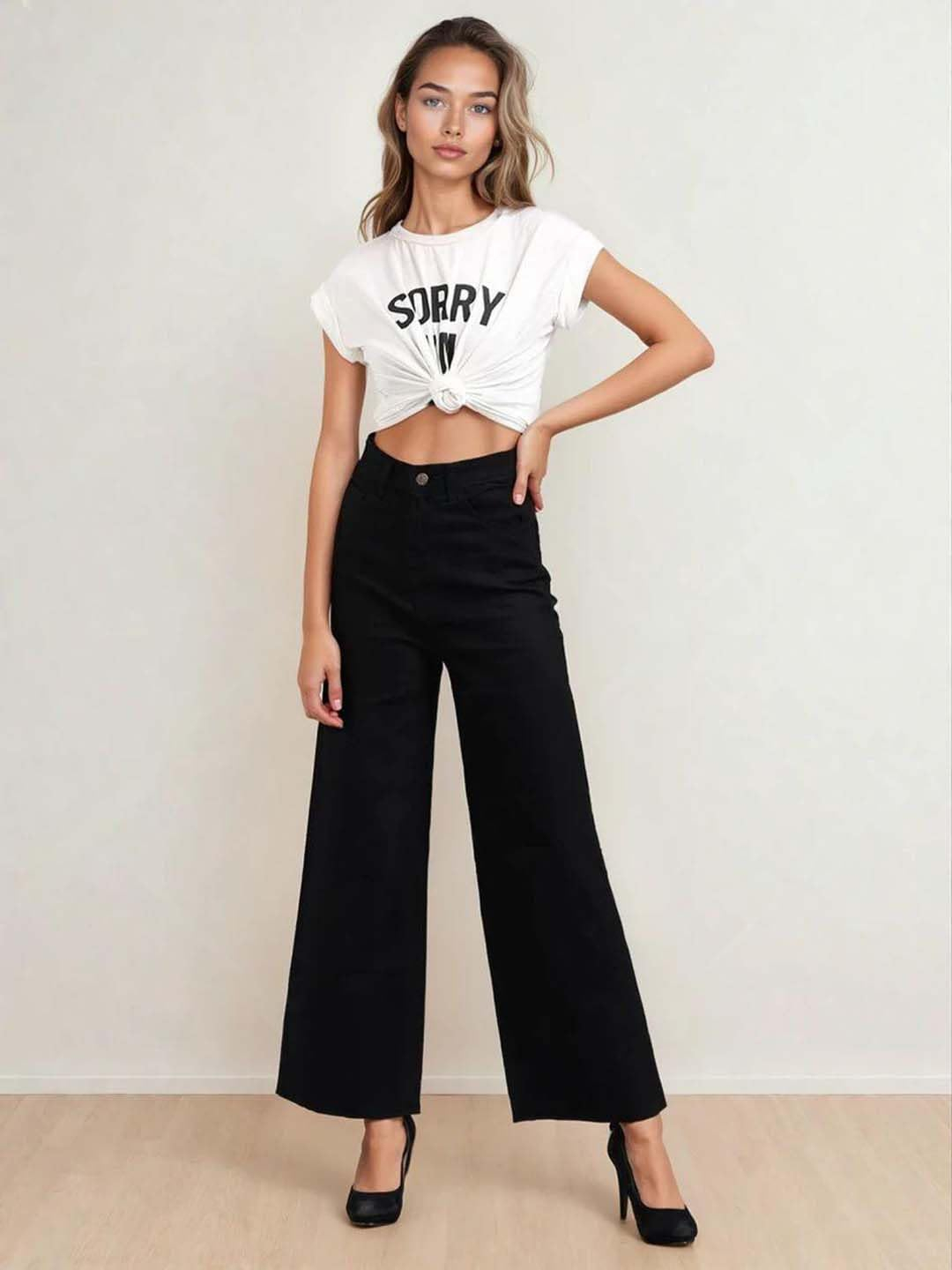 Women's Black High-Rise Loose Flared Jeans - Image 3