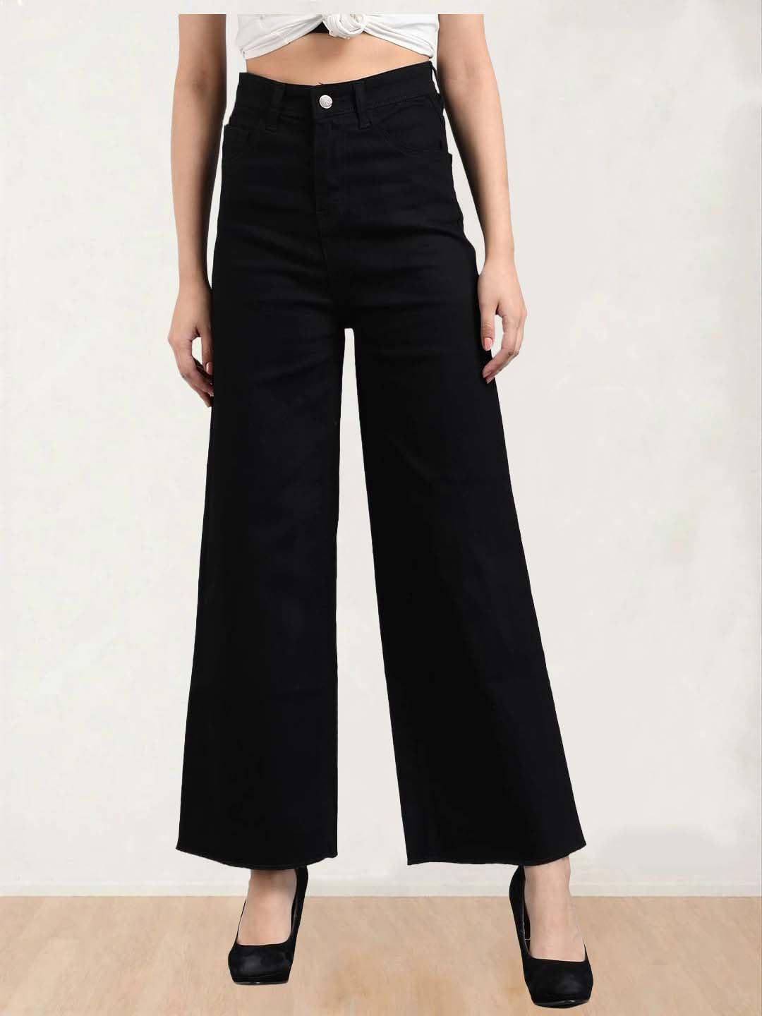 Women's Black High-Rise Loose Flared Jeans - Image 4