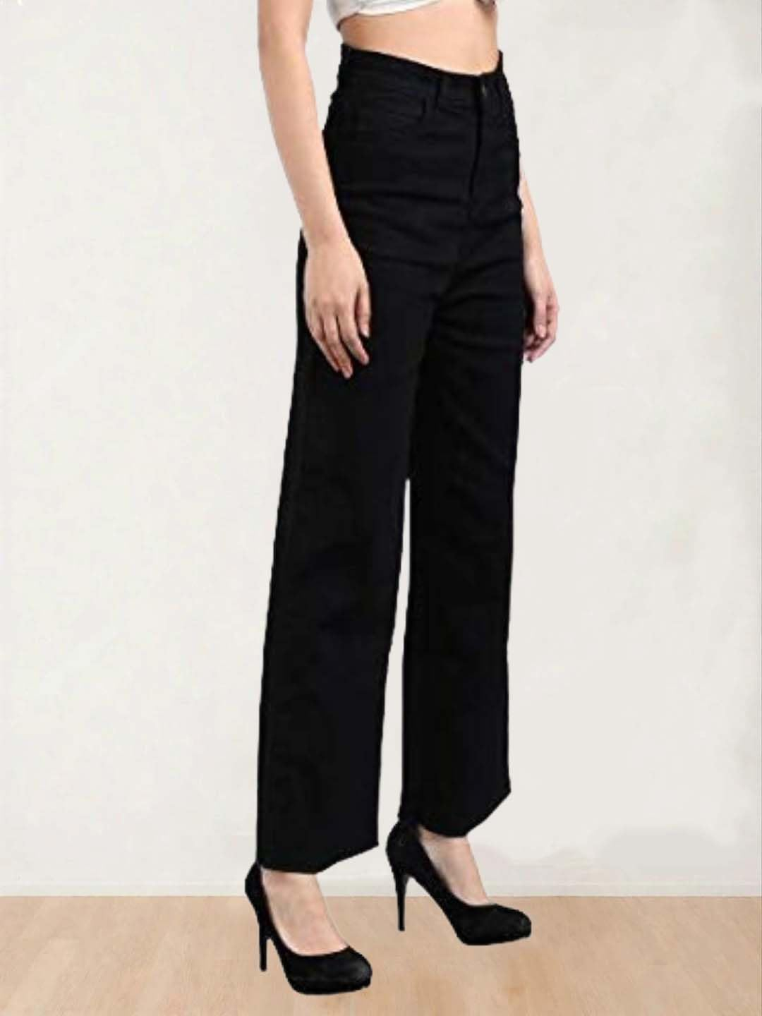 Women's Black High-Rise Loose Flared Jeans - Image 6