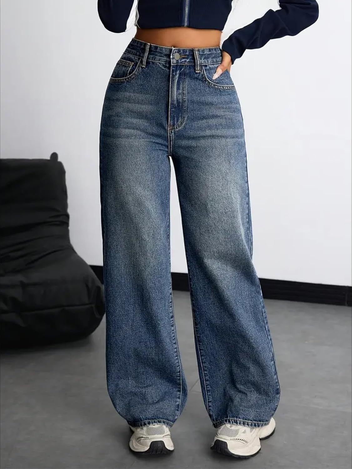 Women's Peacock Blue High-Rise Wide-Leg Jeans - Long Length - Image 5