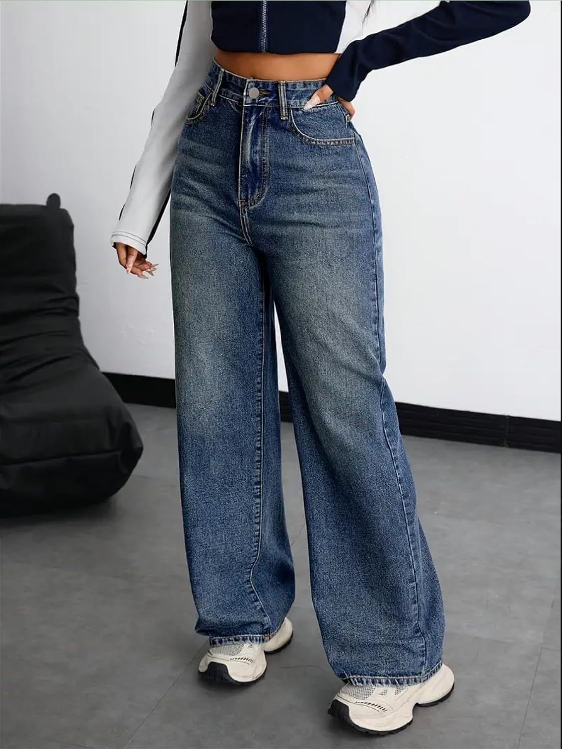 Women's Peacock Blue High-Rise Wide-Leg Jeans - Long Length - Image 6