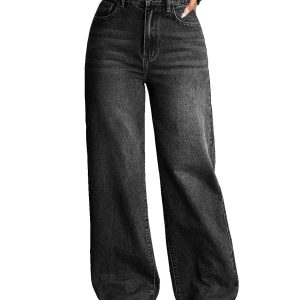 Women's Black High-Rise Wide-Leg Stretch Jeans
