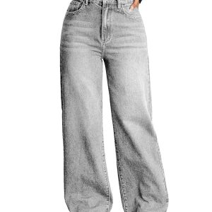 Women's Grey High-Rise Wide-Leg Stretch Jeans