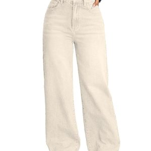 Women's Off-White High-Rise Wide-Leg Stretch Jeans