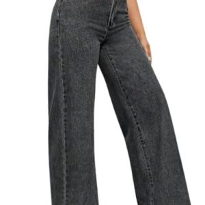 Women's Grey Mid-Rise Straight-Leg Jeans