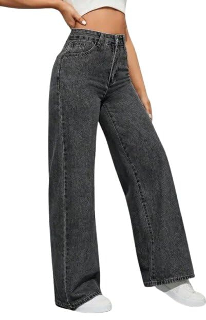 Women's Grey Mid-Rise Straight-Leg Jeans