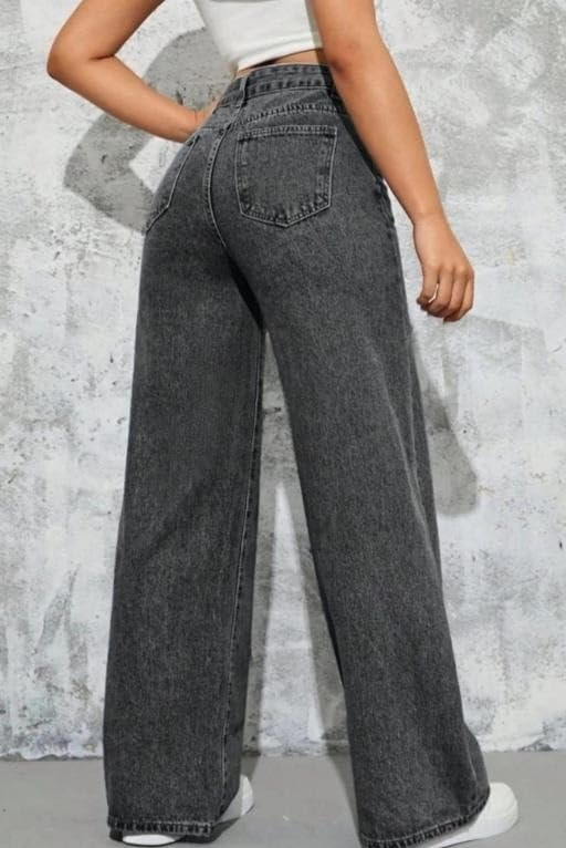 Women's Grey Mid-Rise Straight-Leg Jeans - Image 4