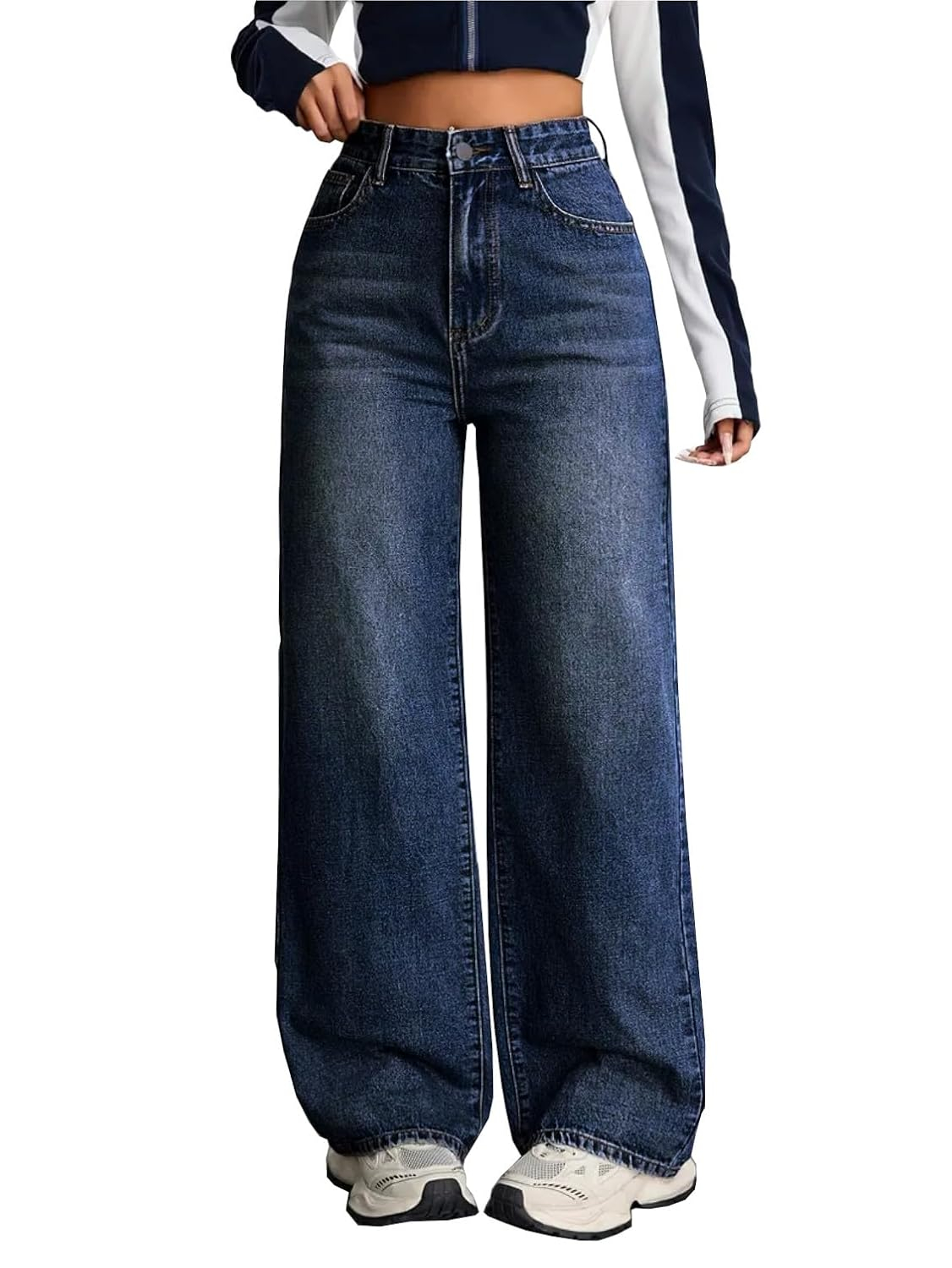Women's Blue High-Rise Boyfriend Jeans
