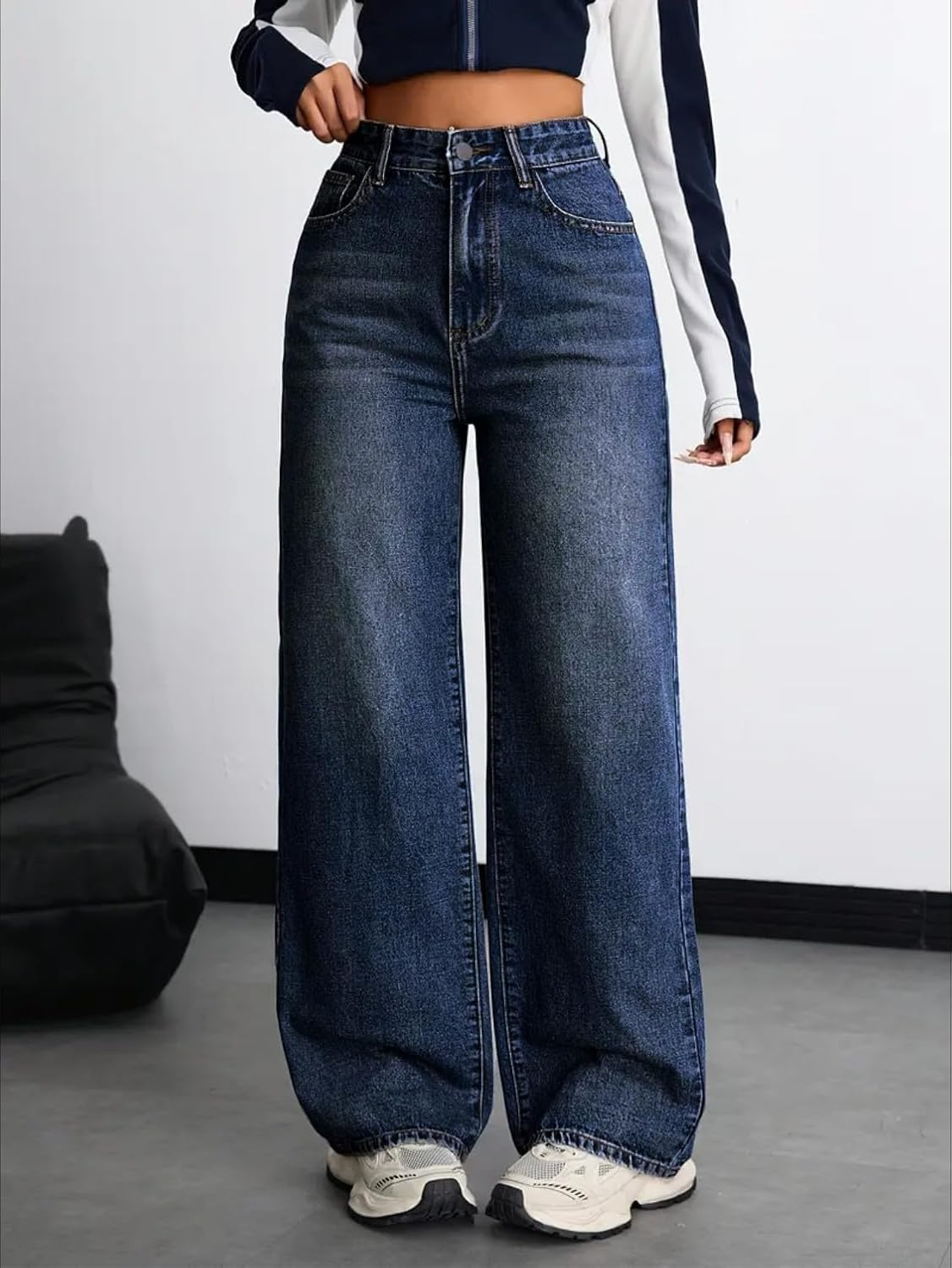 Women's Blue High-Rise Boyfriend Jeans - Image 3
