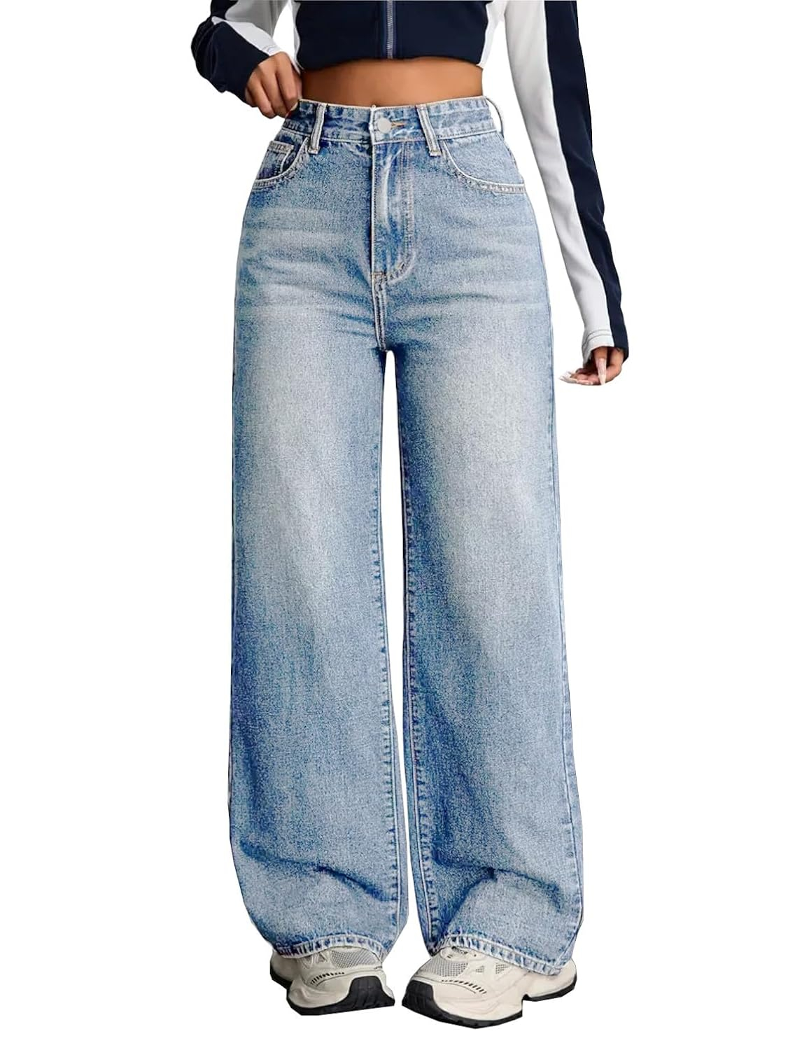 Women's Light Blue High-Rise Relaxed Wide-Leg Jeans