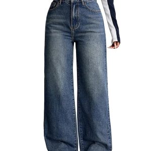 Women's Peacock Blue High-Rise Wide-Leg Jeans - Standard Length