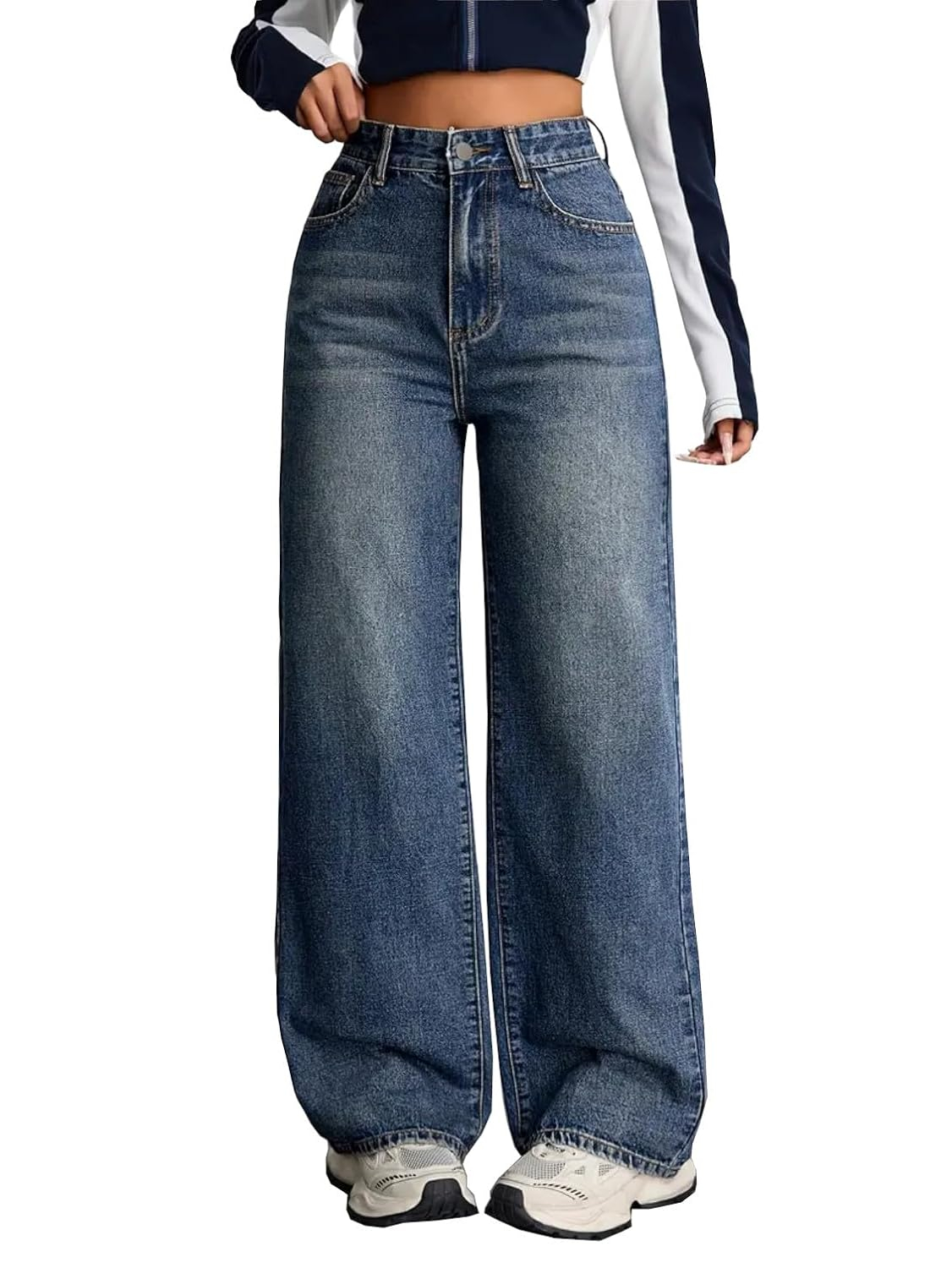 Women's Peacock Blue High-Rise Wide-Leg Jeans - Standard Length - Image 2