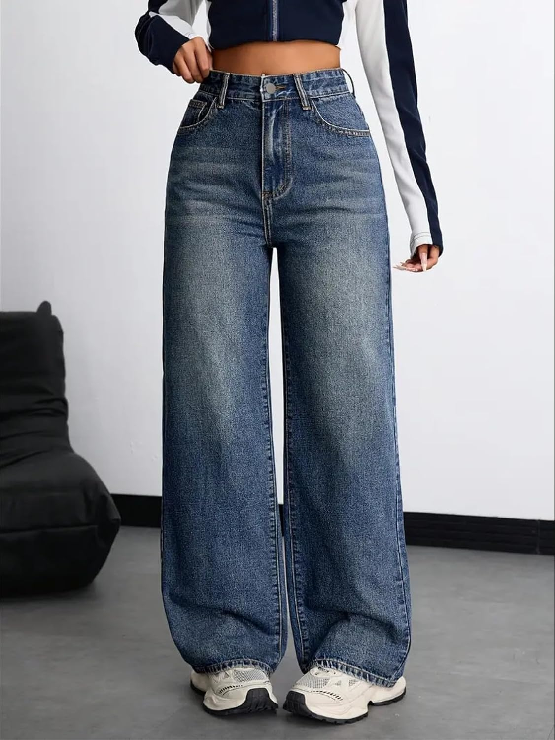 Women's Peacock Blue High-Rise Wide-Leg Jeans - Standard Length - Image 3