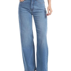 Women's Blue Mid-Rise Classic Wide-Leg Jeans