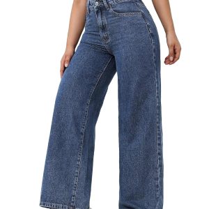 Women's Blue Mid-Rise Relaxed Straight-Leg Jeans