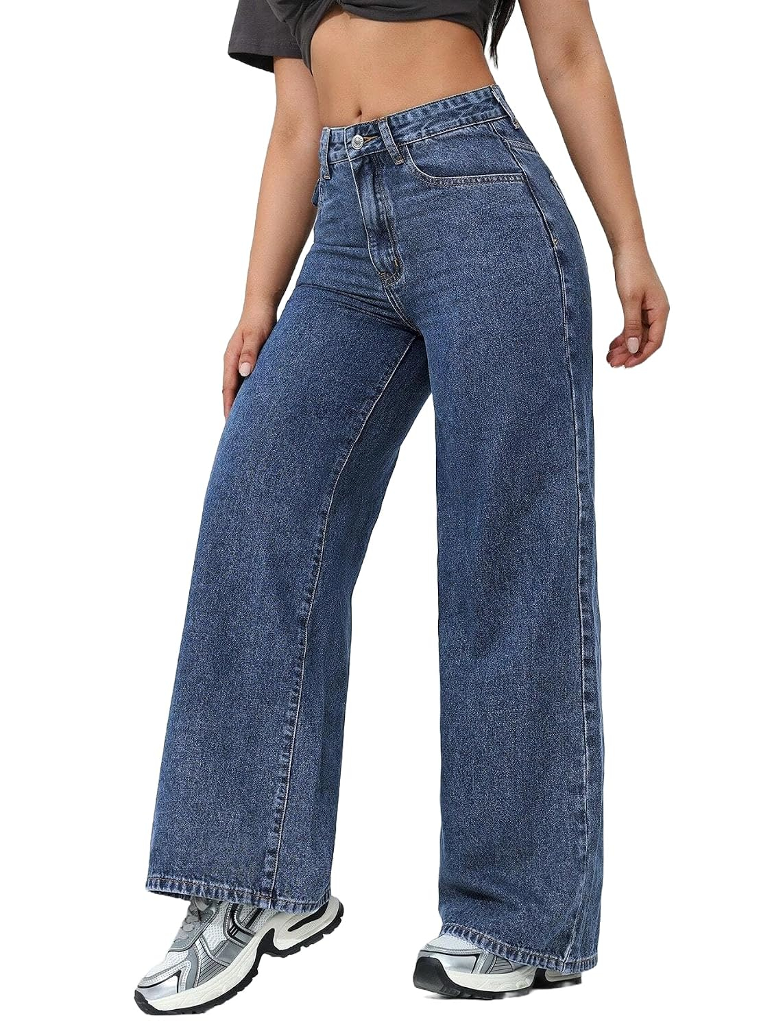 Women's Blue Mid-Rise Relaxed Straight-Leg Jeans