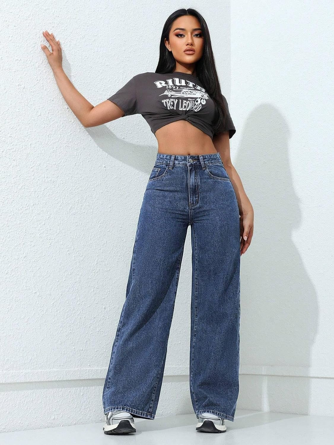 Women's Blue Mid-Rise Relaxed Straight-Leg Jeans - Image 3