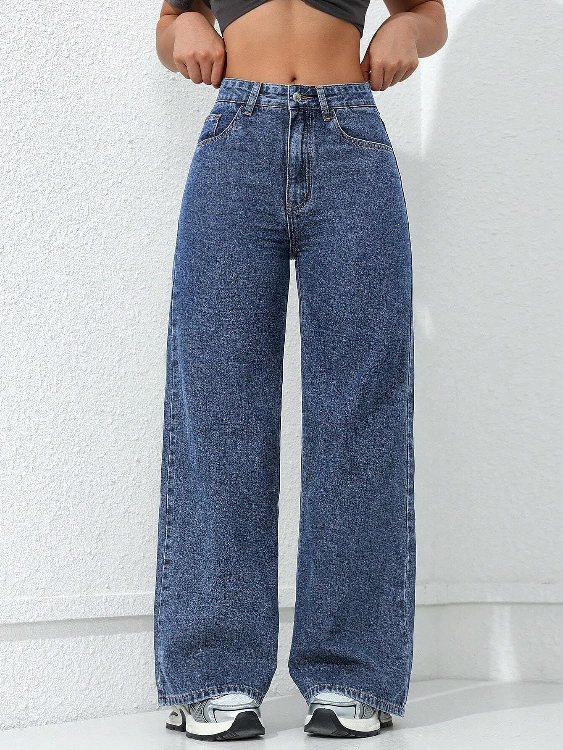 Women's Blue Mid-Rise Relaxed Straight-Leg Jeans - Image 4