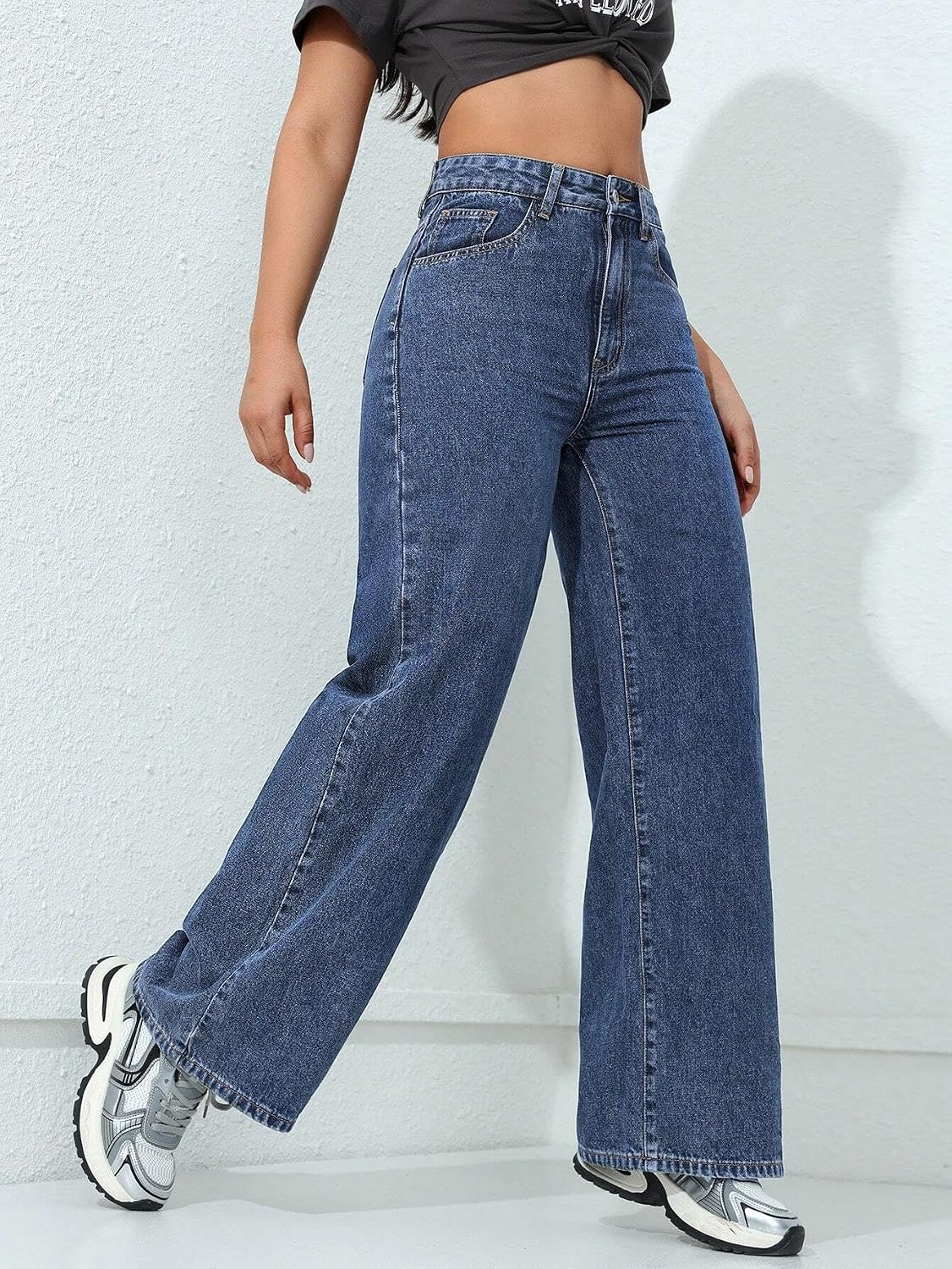 Women's Blue Mid-Rise Relaxed Straight-Leg Jeans - Image 6