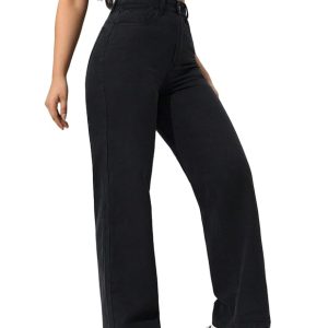Women's Dark Black High-Rise Loose Wide-Leg Jeans