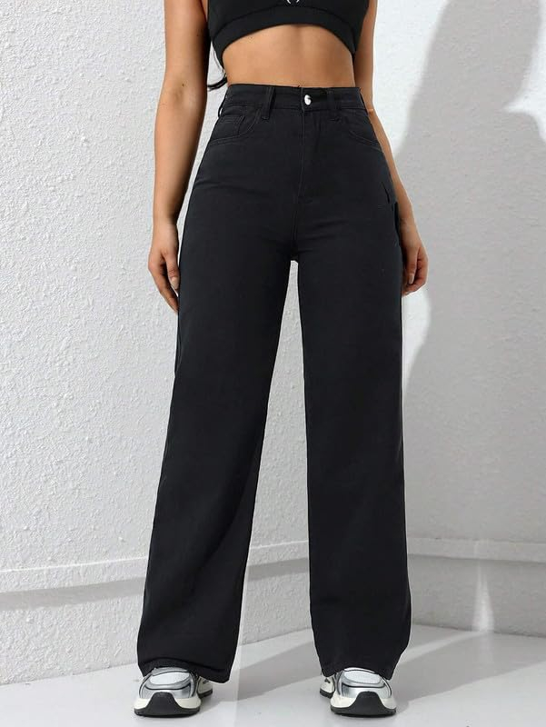 Women's Dark Black High-Rise Loose Wide-Leg Jeans - Image 3