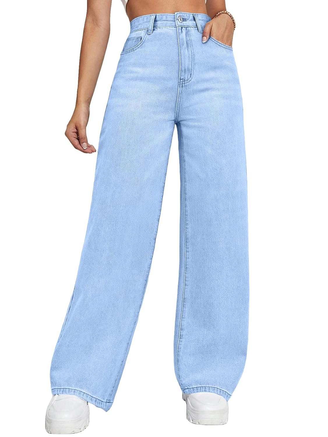 Women's Light Blue Mid-Rise Loose Straight-Leg Jeans - Image 2