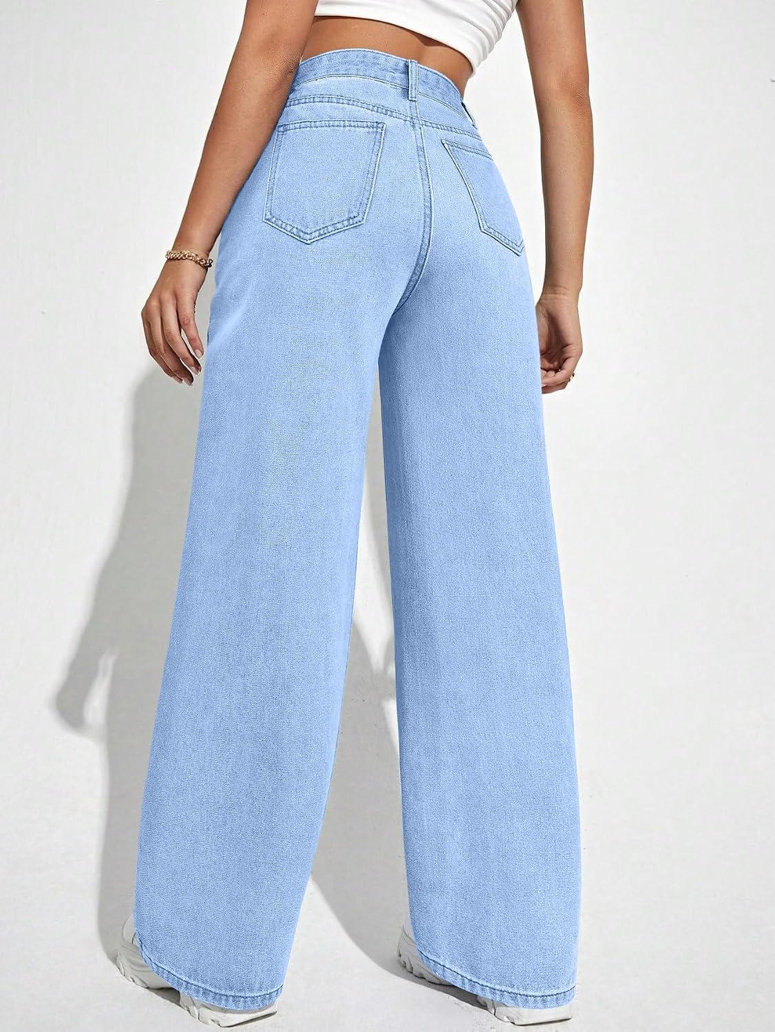 Women's Light Blue Mid-Rise Loose Straight-Leg Jeans - Image 3