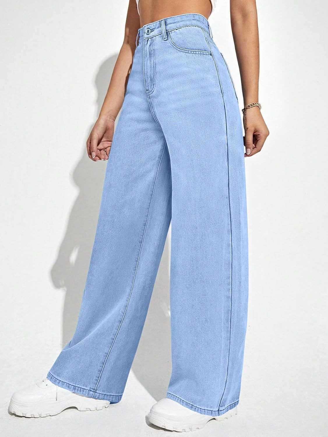 Women's Light Blue Mid-Rise Loose Straight-Leg Jeans - Image 4