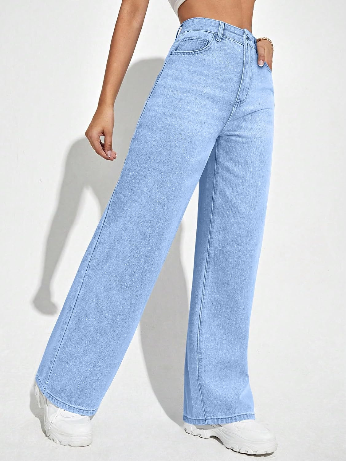 Women's Light Blue Mid-Rise Loose Straight-Leg Jeans - Image 5