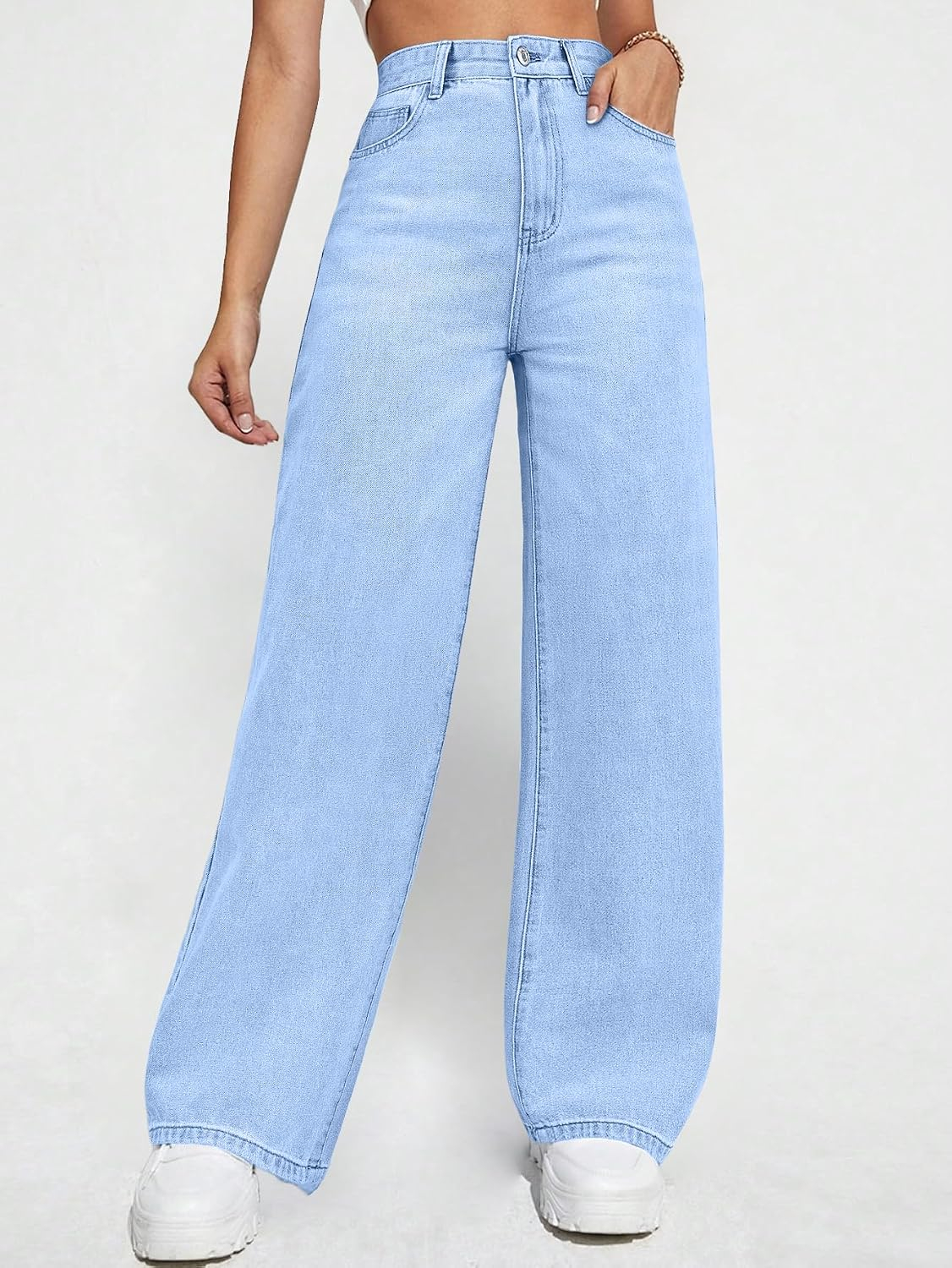 Women's Light Blue Mid-Rise Loose Straight-Leg Jeans - Image 6