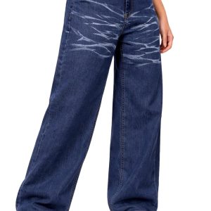 Women's Dark Blue Mid-Rise Relaxed Straight-Leg Jeans